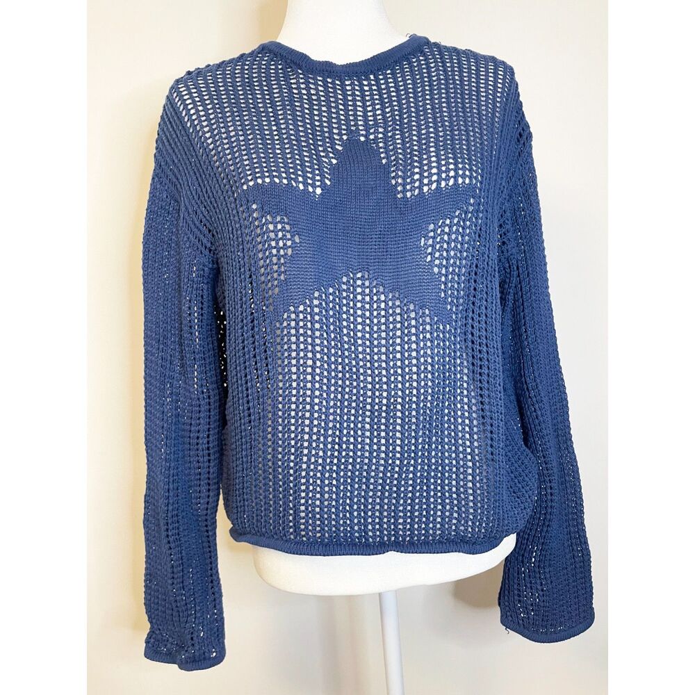 Edikted Navy Blue Open Knit Star Sweater XS Y2K Grunge Coastal Festival Cover Up
